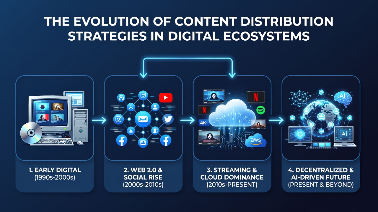 The Evolution of Content Distribution Strategies in Digital Ecosystems